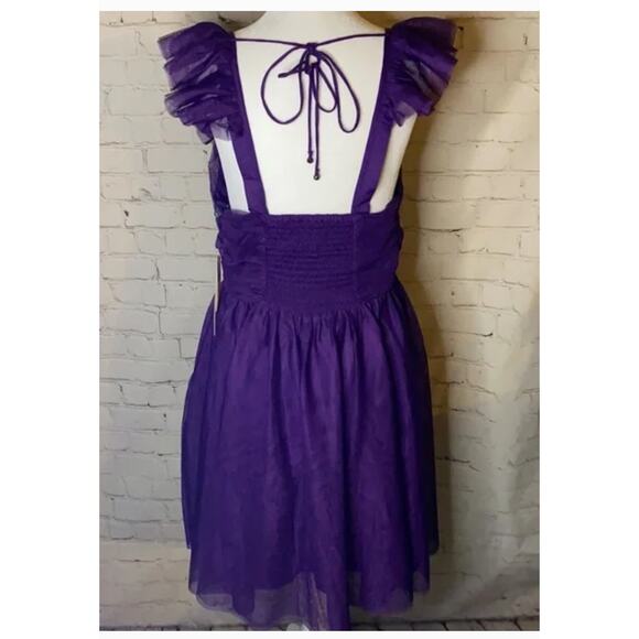 Anthropologie Maeve Ruffled Tulle Mini Dress deep Purple L - Picture 2 of 8